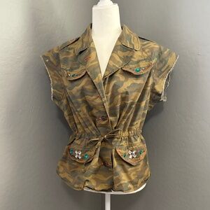 Victoria’s Secret  RARE Camo Military Jacket Vest‎ with Rhinestones Size L